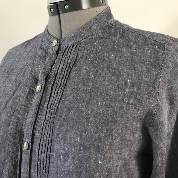 J.Jill Sz XS Linen Blend Navy Pintuck Front Banded Collar Tunic - Picture 2 of 8